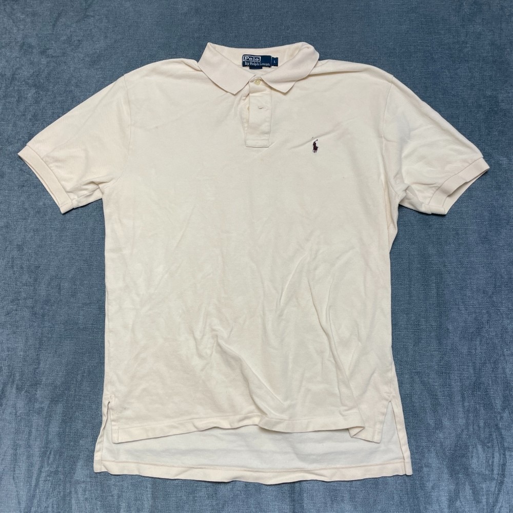 VTG Polo By Ralph Lauren Polo Shirt Men Large Beige Side Slit